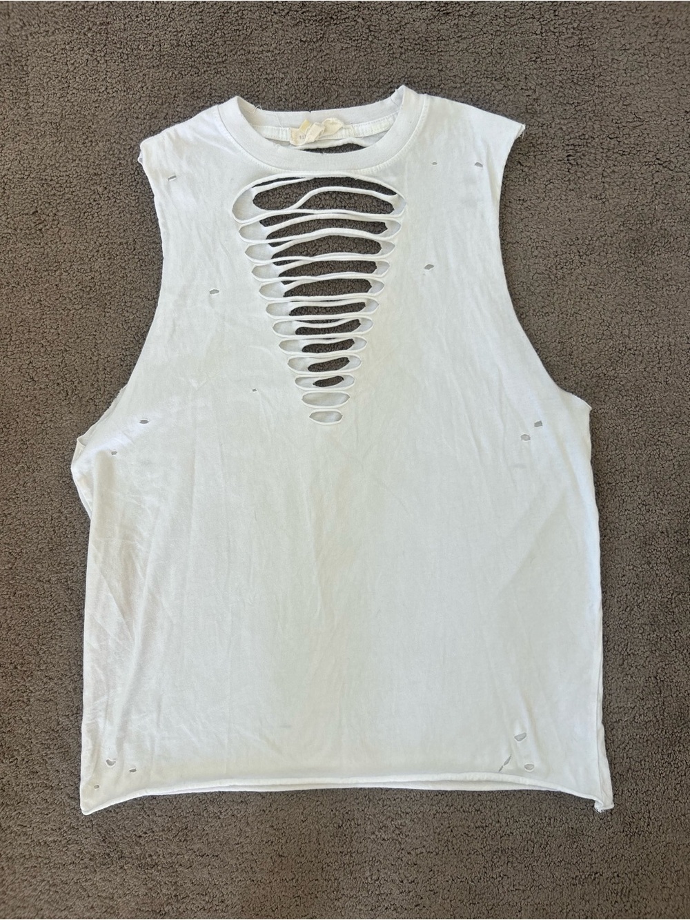 Gilded Intent White Slashed Front Distressed Tank